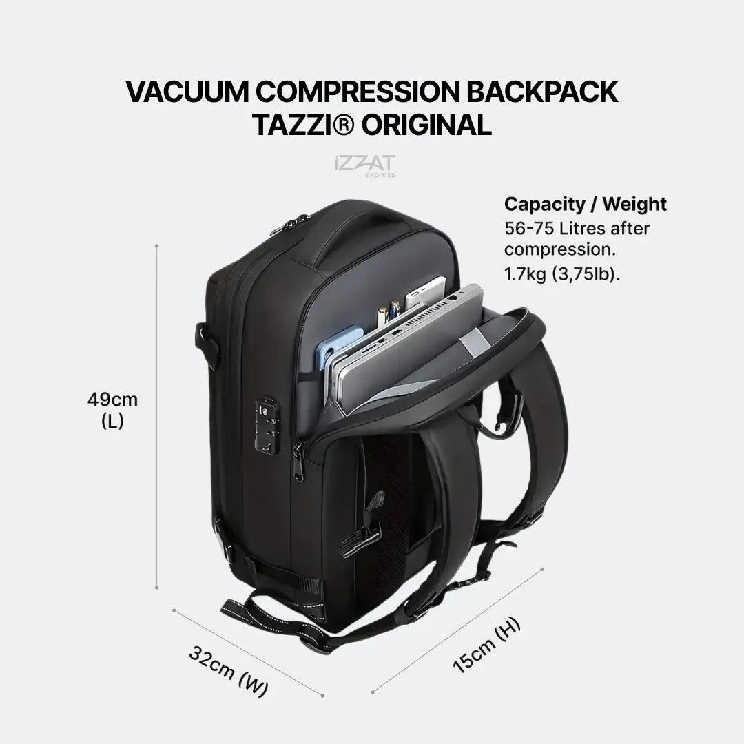 Vacuum Compression Backpack Tazzi® Original + 3 Gifts Travel Essentials
