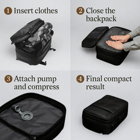 Vacuum Compression Backpack Tazzi® Original + Gifts Travel Essentials