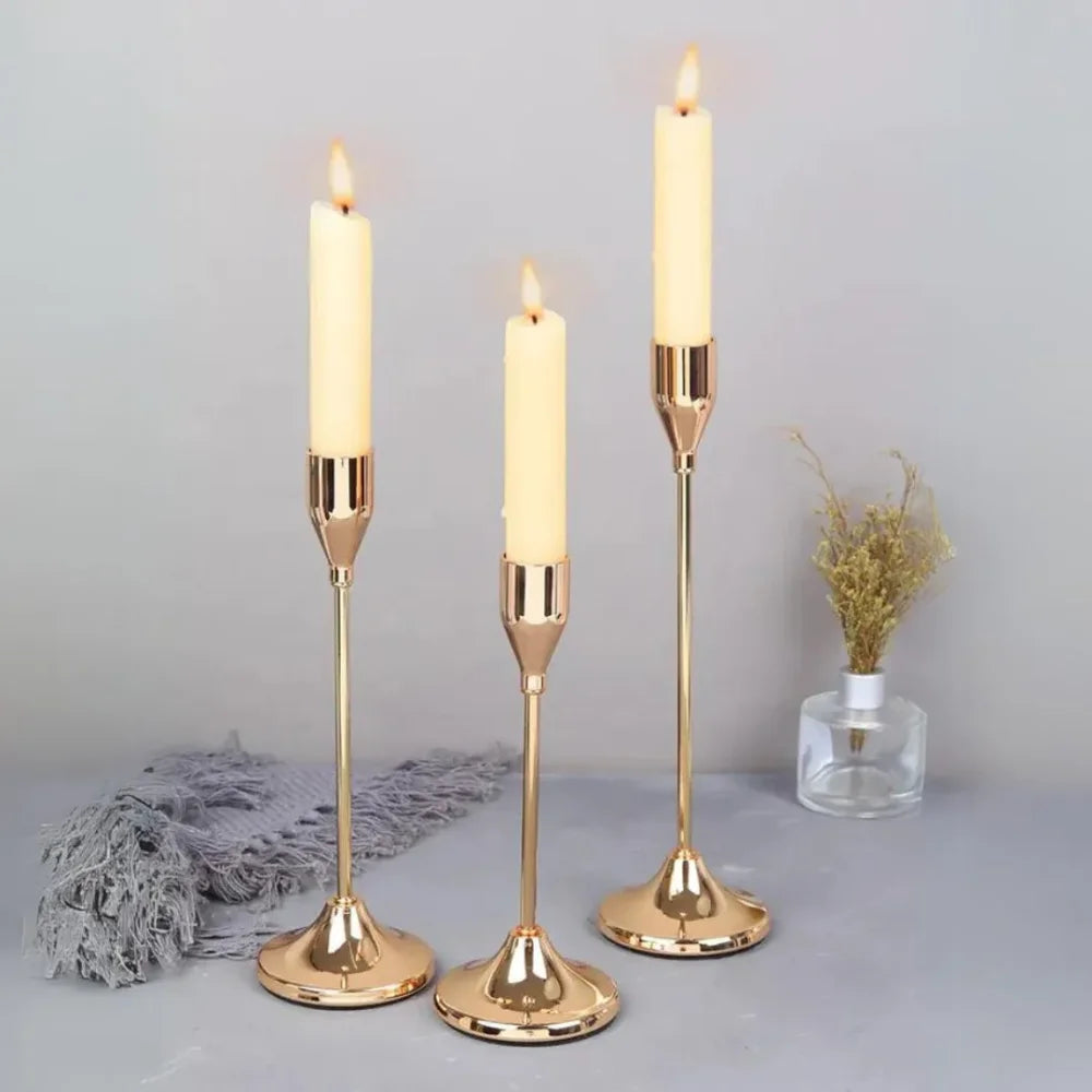 Castiçais de Vela Luxury Dourado 3 Peças - Razu