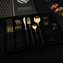 Conjunto de Talheres Dourado Luxy 24 Peças + Brinde Caixa presente - Razu