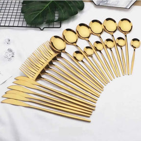 Conjunto de Talheres Dourado Luxy 24 Peças + Brinde Caixa presente - Razu