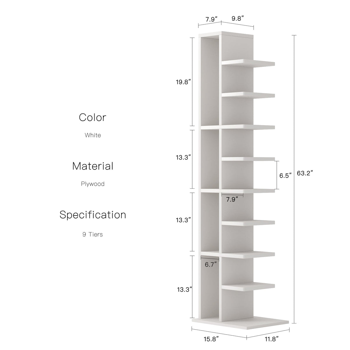 RAZU Série Chiaroscuro Mirage Estante Vertical Invisível Compensado Branco 9 Níveis