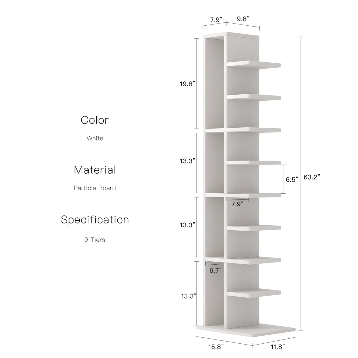 RAZU Série Chiaroscuro Mirage Estante Invisível Vertical em Agglomerado Branco 9 Prateleiras